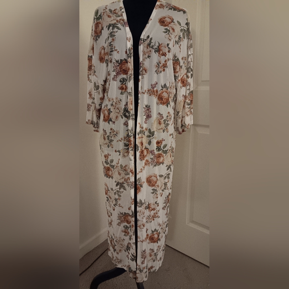 Ultra Flirt White Floral Sheer Kimono Dusters Women's Size L New With Tags